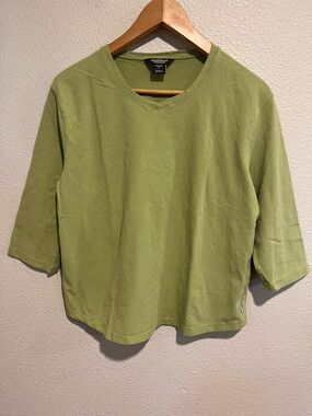 Woolrich Womens Cotton Stretch 3/4 Sleeve V Neck Top Green XL
